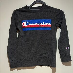 Champion Kids Long Sleeve Tee - Charcoal with Blue and Red Accents